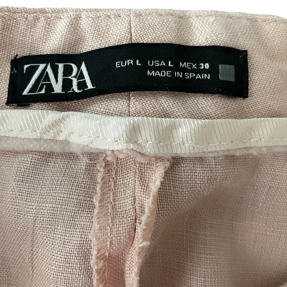 Zara Pink Linen Pants Large Women Flat Front Breathable Chic Comfort Summer Wear - Picture 3 of 8